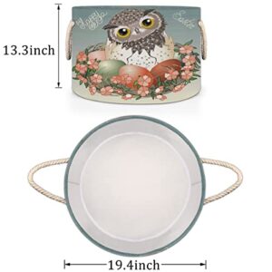 Easter Egg Cute Owl Large Round Baskets for Storage Laundry Baskets with Handles Blanket Storage Basket for Bathroom Shelves Bins for Organizing Nursery Hamper Girl Boy