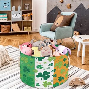 Shamrocks On Irish Flag Large Round Baskets for Storage Laundry Baskets with Handles Blanket Storage Basket for Bathroom Shelves Bins for Organizing Nursery Hamper Girl Boy