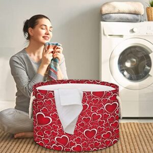 Valentine's Day Red Hearts Large Round Baskets for Storage Laundry Baskets with Handles Blanket Storage Basket for Bathroom Shelves Bins for Organizing Nursery Hamper Girl Boy