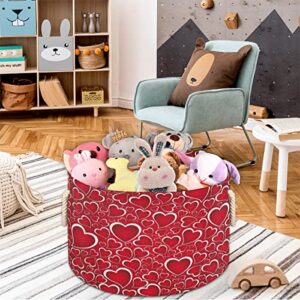 Valentine's Day Red Hearts Large Round Baskets for Storage Laundry Baskets with Handles Blanket Storage Basket for Bathroom Shelves Bins for Organizing Nursery Hamper Girl Boy