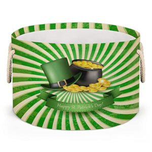 saint patrick's day green hat（01） large round baskets for storage laundry baskets with handles blanket storage basket for bathroom shelves bins for organizing nursery hamper girl boy