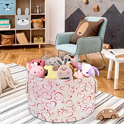 Red Valentines Day Love Heart (6) Large Round Baskets for Storage Laundry Baskets with Handles Blanket Storage Basket for Bathroom Shelves Bins for Organizing Nursery Hamper Girl Boy