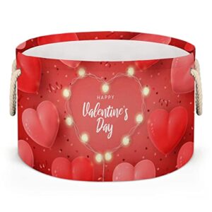 Red Valentines Day Love Heart (17) Large Round Baskets for Storage Laundry Baskets with Handles Blanket Storage Basket for Bathroom Shelves Bins for Organizing Nursery Hamper Girl Boy