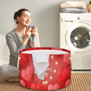 Red Valentines Day Love Heart (17) Large Round Baskets for Storage Laundry Baskets with Handles Blanket Storage Basket for Bathroom Shelves Bins for Organizing Nursery Hamper Girl Boy