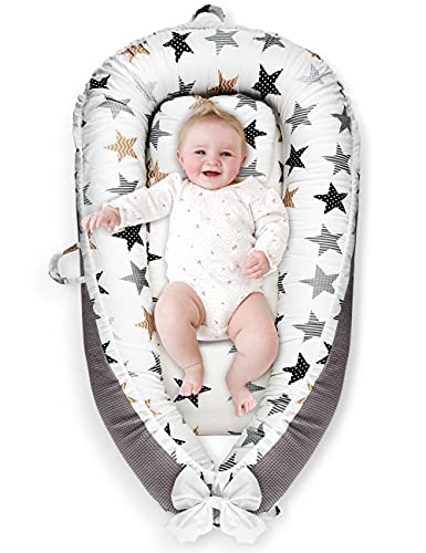 GIEFRNE Baby Lounger Baby Nest Cover Baby Registry Search Co-Sleeping Portable Bed Cover for Baby 0-12M, Soft Breathable Cotton for Newborn Bassinet Mattress Adjustable Size (Star)