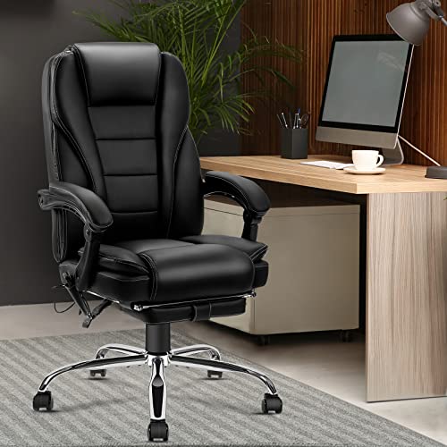 NOBLEMOOD Heated Massage Office Chair Ergonomic Big and Tall Reclining Computer Chair Swivel Executive Desk Chairs with Footrest and Lumbar Pillow (Black)