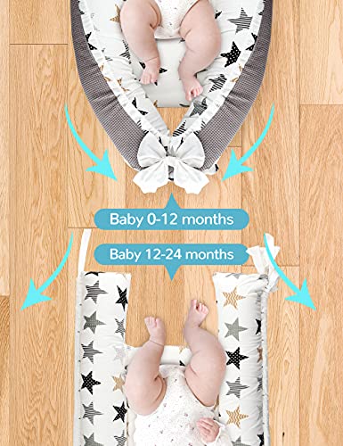 GIEFRNE Baby Lounger Baby Nest Cover Baby Registry Search Co-Sleeping Portable Bed Cover for Baby 0-12M, Soft Breathable Cotton for Newborn Bassinet Mattress Adjustable Size (Star)