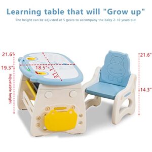 WHY TOYS Kids Table and Chair Set The Table Can Be Graffiti and The Height Can Be Raised and Lowered for Children Age 2-10 The Order Includes Watercolor Pen and Blackboard Eraser