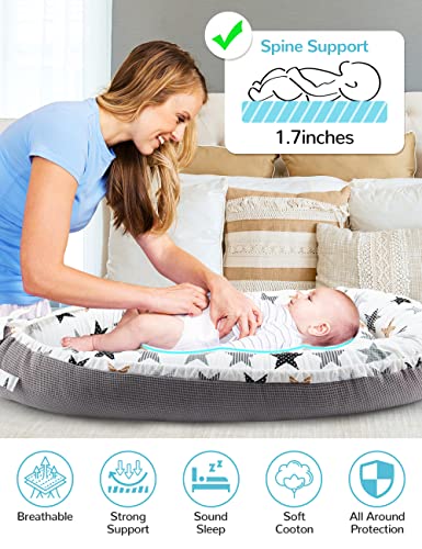 GIEFRNE Baby Lounger Baby Nest Cover Baby Registry Search Co-Sleeping Portable Bed Cover for Baby 0-12M, Soft Breathable Cotton for Newborn Bassinet Mattress Adjustable Size (Star)