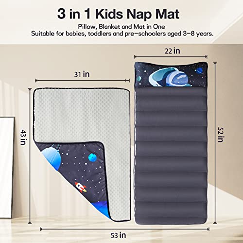 DUDUGWA Toddler Nap Mat,Toddler Sleeping Bag with Pillow and Blanket, 52"x22"x1.5"Extra Large Super Soft Microfiber, Rolled and Portable,Nap Mats for Preschool,Daycare,Home,Travel,Camping,Universal