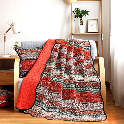 NEWLAKE Cotton 3-Piece Patchwork Bedspread Quilt Sets and Quilt Throw Blanket Bundle