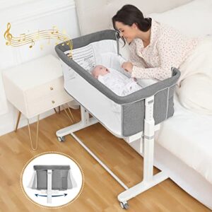 vavasoo rocking bassinet for baby automatic bedside sleeper electric smart bedside crib with wheels, 3 in 1 co sleeper for newborn/infant 10 heights adjustable, light grey