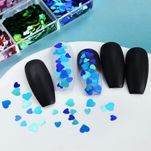 Heart Nail Glitter Sequins Set of 6 Colors Holographic Heart Nail Confetti 3D Colorful Heart Shape Nail Decals Flakes Ultra-Thin Nail Accessory Glitters for Nail Art Decor Valentine’s Day Decorations