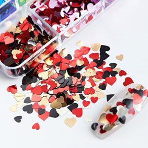 Heart Nail Glitter Sequins Set of 6 Colors Holographic Heart Nail Confetti 3D Colorful Heart Shape Nail Decals Flakes Ultra-Thin Nail Accessory Glitters for Nail Art Decor Valentine’s Day Decorations