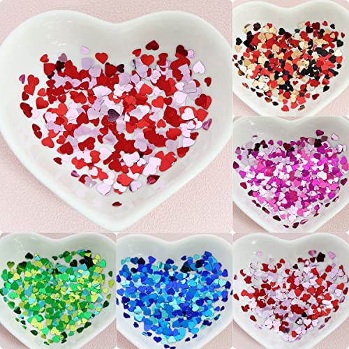 Heart Nail Glitter Sequins Set of 6 Colors Holographic Heart Nail Confetti 3D Colorful Heart Shape Nail Decals Flakes Ultra-Thin Nail Accessory Glitters for Nail Art Decor Valentine’s Day Decorations