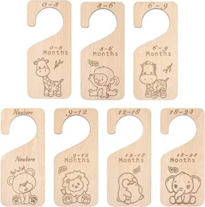 wooden baby closet dividers for clothes, 7pcs double-sided organizer from newborn infant to 24 months, cute nursery decor hanger dividers easily organize your little baby girls or boys room