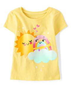 the children's place baby toddler girls short sleeve graphic t-shirt, rainbow, 5t