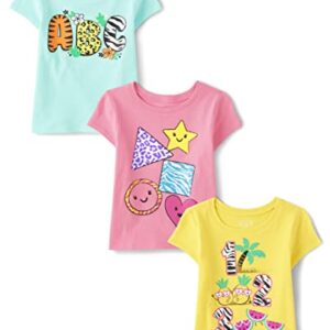 The Children's Place Baby Toddler Girls Short Sleeve Graphic T-Shirt 3-Pack, Educational, 3T