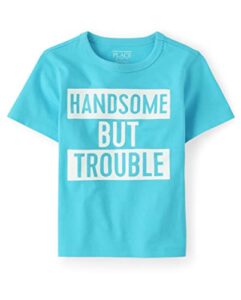 the children's place baby toddler boys short sleeve graphic t-shirt, handsome but trouble, 4t