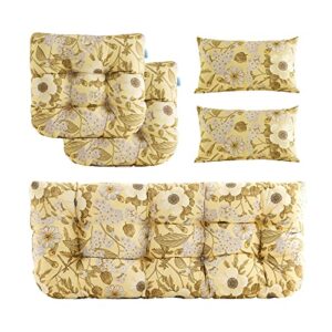 artplan outdoor cushions for settee,wicker loveseat cushions with tie,tufted patio cushions 2 u-shaped set of 5 piece,l44xw19，floral,beige