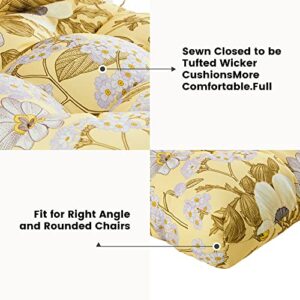 ARTPLAN Outdoor Cushions for Settee,Wicker Loveseat Cushions with Tie,Tufted Patio Cushions 2 U-Shaped Set of 5 Piece,L44xW19，Floral,Beige