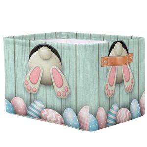 UOYO Easter Eggs Basket Bunny Tail Rabbit Wooden Large Storage Basket Bin With Handles Fabric Toys Box Collapsible Closet Shelf Blanket Organizer Basket Decorative for Nursery Bedroom Kids Room