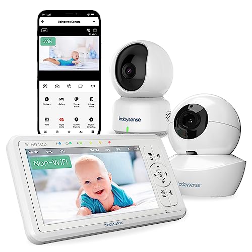 Babysense HD Video Baby Monitor Bundle - Full HD 1080p WiFi Nanny Camera (App & SD Card Included) and Separate Non-WiFi Baby Monitor with Camera and Dedicated 5" HD 720p Display for Home Monitoring