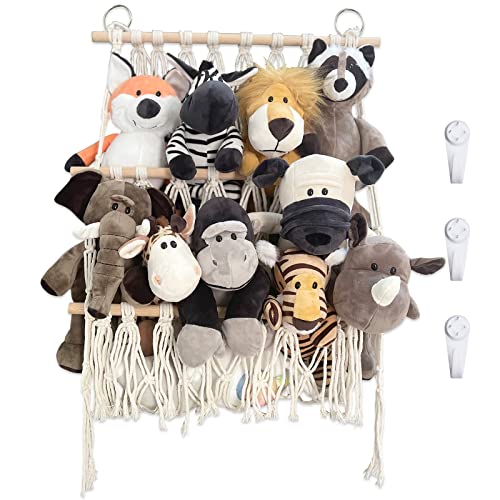 Stuffed Animal Net or Hammock Hanging Corner Net for Small Stuffed Animal Toy Storage Net Stuffed Animals Hammock Holder with Hooks for Door Wall Hanging Toy Organizer Holder for Nursery Kids Room