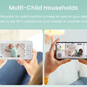 Babysense HD Video Baby Monitor Bundle - Full HD 1080p WiFi Nanny Camera (App & SD Card Included) and Separate Non-WiFi Baby Monitor with Camera and Dedicated 5" HD 720p Display for Home Monitoring