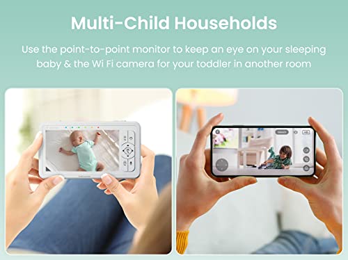 Babysense HD Video Baby Monitor Bundle - Full HD 1080p WiFi Nanny Camera (App & SD Card Included) and Separate Non-WiFi Baby Monitor with Camera and Dedicated 5" HD 720p Display for Home Monitoring