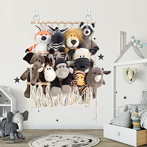 Stuffed Animal Net or Hammock Hanging Corner Net for Small Stuffed Animal Toy Storage Net Stuffed Animals Hammock Holder with Hooks for Door Wall Hanging Toy Organizer Holder for Nursery Kids Room