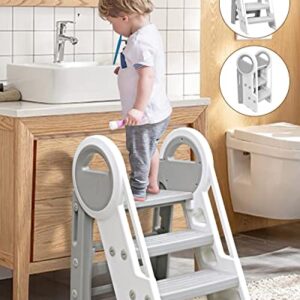 Sephyroth Kid Step Stools for Bathroom Sink,Adjustable 3 Step Stools with Handles to 2 Step Stool for Kids Toilet Potty Training,Kitchen Counter Plastic Toddler Step Stool Helper(White)