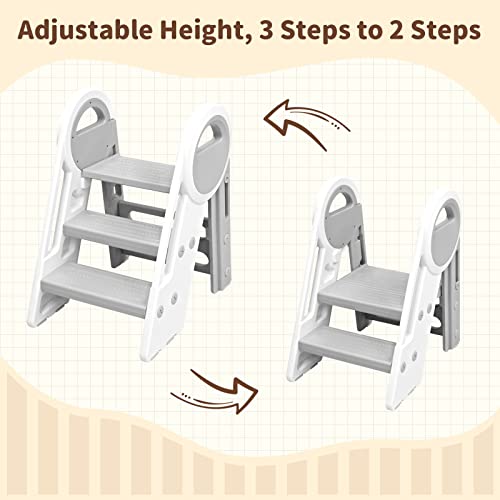 Sephyroth Kid Step Stools for Bathroom Sink,Adjustable 3 Step Stools with Handles to 2 Step Stool for Kids Toilet Potty Training,Kitchen Counter Plastic Toddler Step Stool Helper(White)