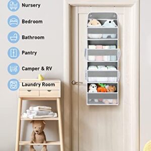 1 Pack Over the Door Organizer, Yecaye 35.2lbs Load Closet Door Organizer Hanging, Swing-proof Diaper Organizer Storage with 4 Big Pockets 4 Side Mesh Pockets for Nursery Newborn Baby Essentials Stuff