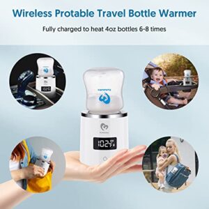 Portable Bottle Warmer, Bellababy Cordless Rechargeable Baby Bottle Warmer for Travel, with Bottle & 4 Leak-Proof Adapters, 4 Accurate Temperature Adjustable for Breastmilk or Formula