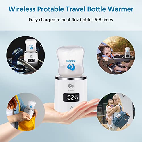 Portable Bottle Warmer, Bellababy Cordless Rechargeable Baby Bottle Warmer for Travel, with Bottle & 4 Leak-Proof Adapters, 4 Accurate Temperature Adjustable for Breastmilk or Formula