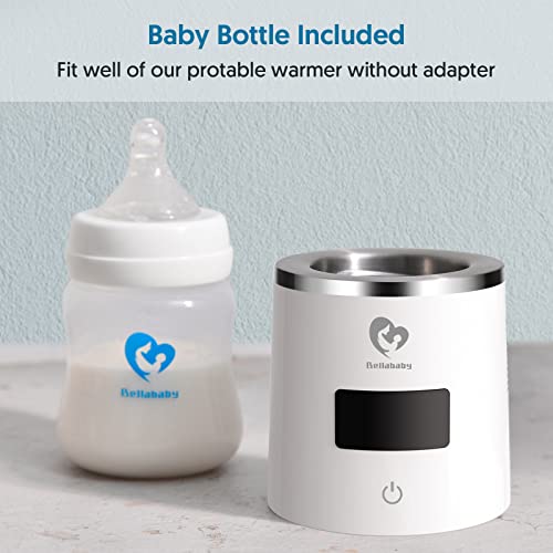 Portable Bottle Warmer, Bellababy Cordless Rechargeable Baby Bottle Warmer for Travel, with Bottle & 4 Leak-Proof Adapters, 4 Accurate Temperature Adjustable for Breastmilk or Formula