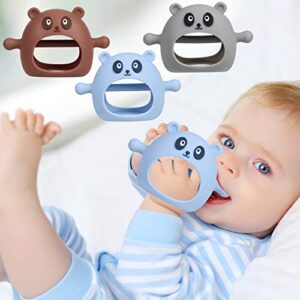 mytium teething toys,3pcs silicone baby teether toy for 3+ months infants baby easy to hold mitten teether for baby chew toys and sucking needs