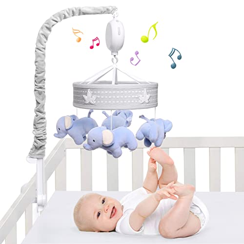 YUNGCHI Baby Mobile for Crib Nursery Musical Mobiles for Girls Toys for Baby Crib Carousel Mobile Boy Mobile for Pack and Play Elephant Parade Crib Decoration Clip on Mobile for Bassinet