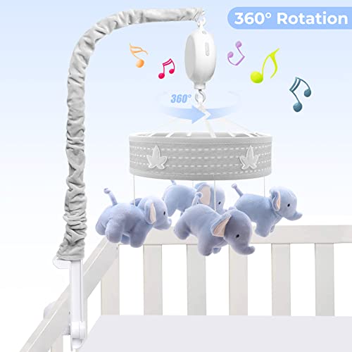 YUNGCHI Baby Mobile for Crib Nursery Musical Mobiles for Girls Toys for Baby Crib Carousel Mobile Boy Mobile for Pack and Play Elephant Parade Crib Decoration Clip on Mobile for Bassinet