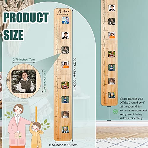 Wood Growth Chart for Kids with Picture Frames Boho Wooden Height Measurement Ruler Milestone Markers Foldable Height Chart for Kids Measuring Chart for Wall Boy Girl Room Nursery Decor Keepsake Gift