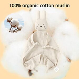 okdiy Organic Cotton Bunny Loveys for Babies,Newborn Baby Lovey Security Blanket,Lovies for Babies New Born Baby Unique Neutral Gifts Boys and Girls (Bunny-Khaki)