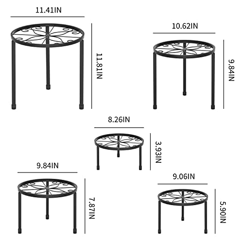 Linpla 5-Pack Decent Metal Plant Stands, Heavy Duty Flower Pot Stands for Multiple Plant, Anti-Rust Iron Plant Pot Shelf, Decoration Racks for Home Indoor and Outdoor (5 Pack Black)