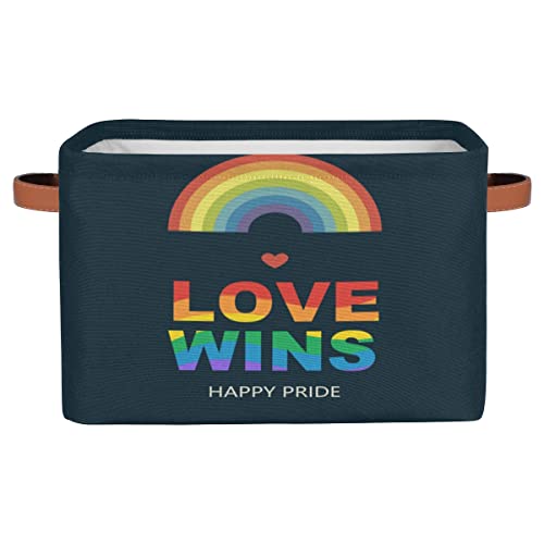 Rainbow LGBT Large Storage Bin Collapsible Storage Basket with Handles,Happy Pride Laundry Basket Hamper Organizer Foldable Storage Box for Toys Bedroom Kids Room Nursery Dorm Set of 1