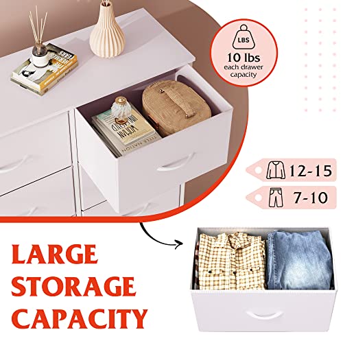 WLIVE Fabric Dresser for Bedroom, Tall Dresser with 8 Drawers, Storage Tower with Fabric Bins, Double Dresser, Chest of Drawers for Kid's Room, Closet, Playroom, Nursery, Dormitory, White