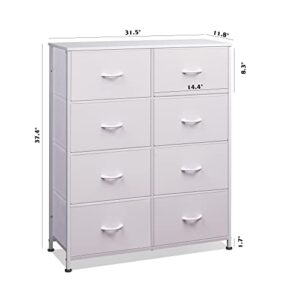 WLIVE Fabric Dresser for Bedroom, Tall Dresser with 8 Drawers, Storage Tower with Fabric Bins, Double Dresser, Chest of Drawers for Kid's Room, Closet, Playroom, Nursery, Dormitory, White