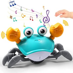 crawling crab baby toy gifts, infant tummy time toys crawling toys with led light up usb rechargeable dancing toys for toddler crab crawling toys with music for 0-6 6-12 3+ year old boys girls toddler