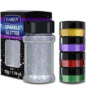 holographic ultra fine glitter 50g silver+8g*4 fine glitter gold+magic purple+red+green sparkle glitter powder for resin tumbler project and craft iridescent glitter for nail art and body makeup