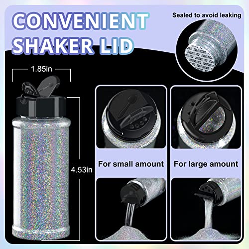 Holographic Ultra Fine Glitter 100g Silver+100g Gold Fine Glitter 200g/7.04oz Sparkle Glitter Powder for Resin Tumbler Project and Craft Iridescent Glitter for Nail Art and Body Makeup