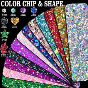 Holographic Chunky Glitter 50g Silver+8g*4 Body Glitter with Multi-Shapes Gold+Magic Purple+Red+Green Sparkle Glitter for Body Face Eye Hair Makeup Glitter for Resin Project+Quick Dry Makeup Glue